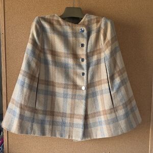 The Limited Wool Blend Plaid Cape Coat - Blue and Brown Sz XS